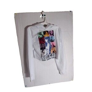 Taylor Swift The Eras Tour Hoodie  Crop Sweatshirt Womens Small White Pullover